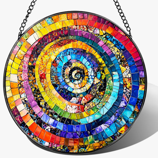 Stained Glass Window Hanging, Pauyadu 8 Inch Rainbow Spiral Stained Glass Suncatcher, Home Decor