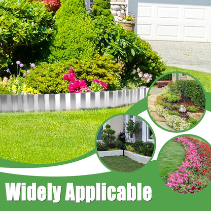 Metal Corrugated Garden Edging, 4" x 50Ft Garden Edging Border for Garden and Flower Bed, Landscape Edging for Grass Barrier, Sidewalk, Lawn and Yard, Silvery