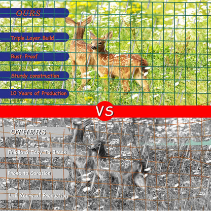 Green Metal Garden Fence, 72inch(H) x 100ft(L), 2 inch x 3 inch,14GA 2/3/4/5/6 Ft Tall Chicken Wire PVC Coated Welded Wire Mesh Roll for Dogs Border Yard Vegetable Plant Protection Poultry Netting