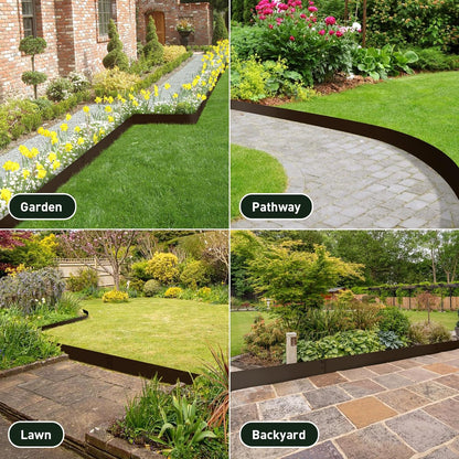 MESTYL 185" Metal Landscape Edging Kit (5PC 39" x 8"), No-Dig Rust-Resistant Galvanized Steel Garden Edging Border,Easy Install Lawn Edging for Flower Beds, Yard, Brown Outdoor Edging