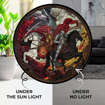 Horsemen of The Apocalypse Stained Glass Window Hanging Window Suncatcher 12" Glass Panel with Metal Chain and Hooks Sun Catchers Indoor Wall Art Home Decor Gift for Women Mother's Day