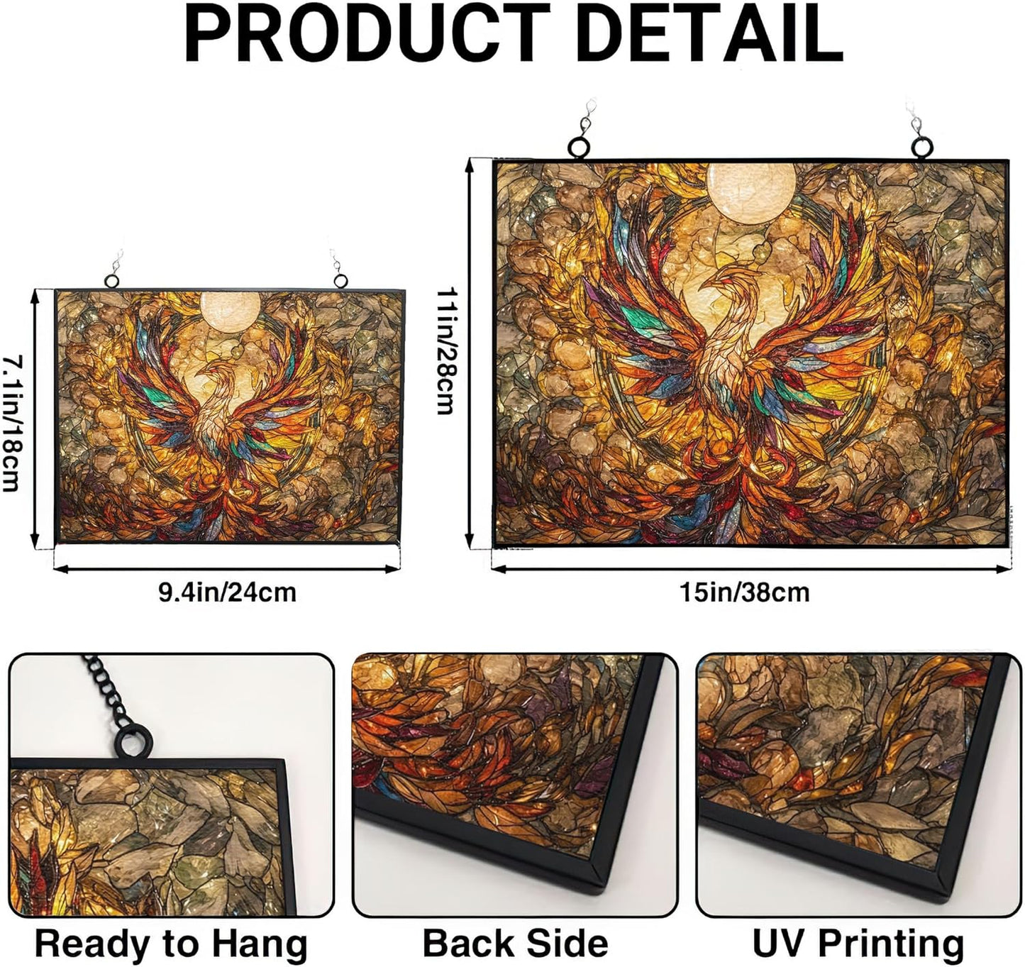 Customized Rectangle Mega Chicken Stained Glass Window Hanging Sun Catcher Halloween Haning Ornament Decoration Christmas Birthday Gifts for Lover Friends Mother