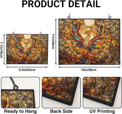 Customized Rectangle Mega Chicken Stained Glass Window Hanging Sun Catcher Halloween Haning Ornament Decoration Christmas Birthday Gifts for Lover Friends Mother