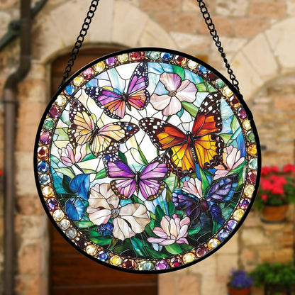 Stained Glass Window Hanging, Colorful Butterfly Suncatcher for Doors Home Sun Catchers Decoration and Christmas, Mother's Day Birthday Gifts for Women, Men, and Mom 7.8 in