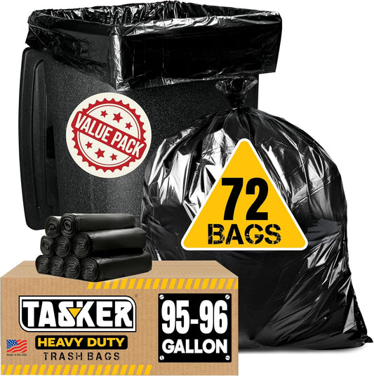 95 Gallon Trash Bags Heavy Duty | Mega-Value Pack 72 Bags | Extra Large Black Can Liners | 90-100