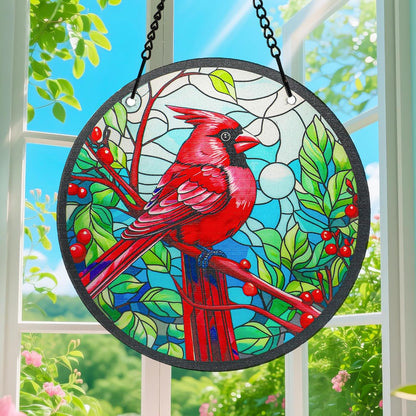 kanpura Cardinal Suncatchers for Windows 6.3” Stained Glass Window Hangings Sun Catcher Glass Panel with Metal Chain and Hooks for Indoor Window Wall Art Home Decor