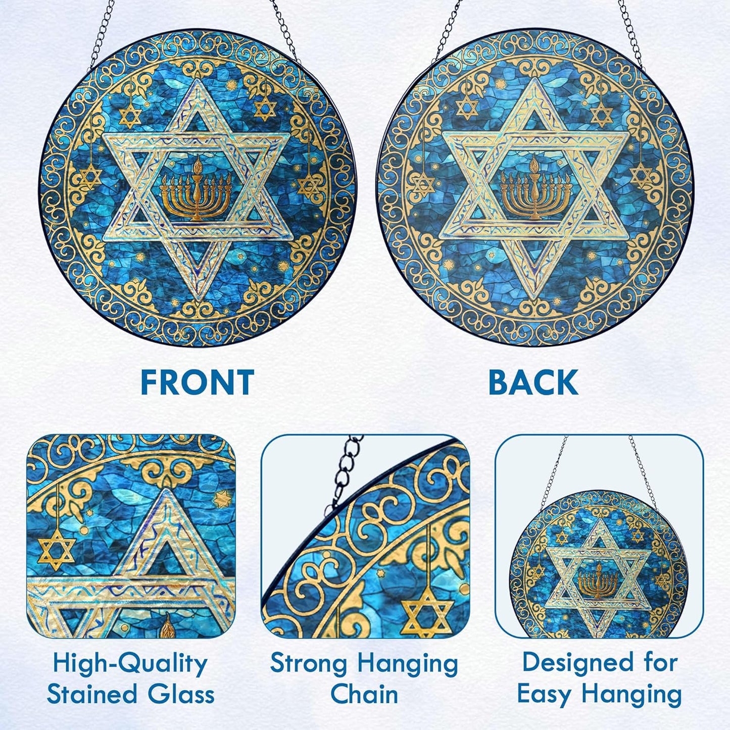 FLAGWIX Christmas Hanukkah Gifts for Women Men - Star of David Stained Glass Window Hanging 10 in - Hanukkah Decorations Suncatcher, Religious Jewish Gifts for Mom Grandma, Christmas Decorations
