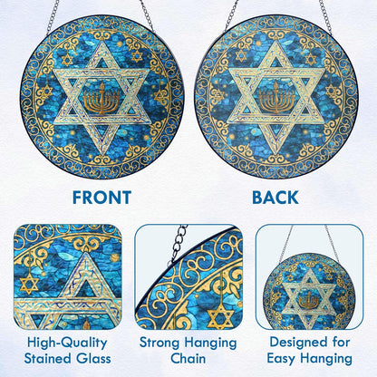 FLAGWIX Christmas Hanukkah Gifts for Women Men - Star of David Stained Glass Window Hanging 10 in - Hanukkah Decorations Suncatcher, Religious Jewish Gifts for Mom Grandma, Christmas Decorations