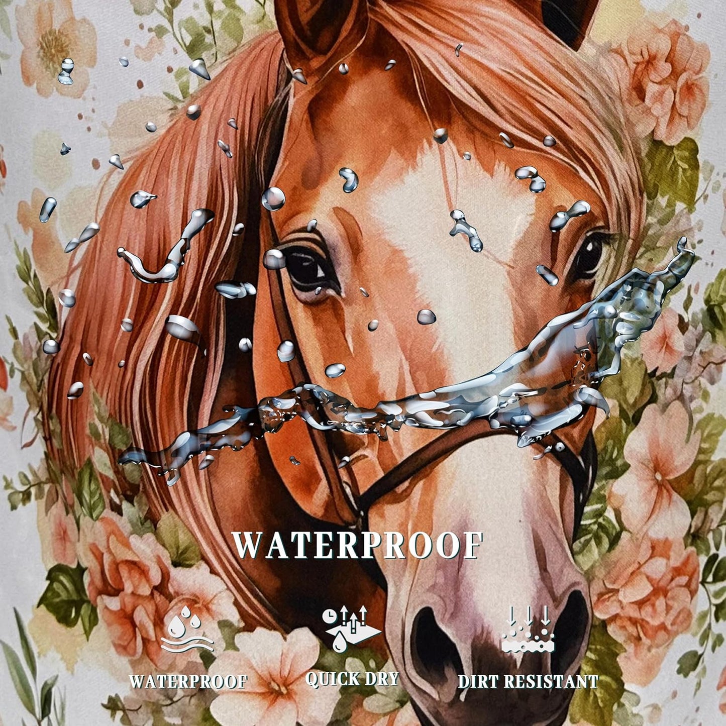 Watercolor Horse Laundry Basket Foldable With Handles Cute Animal Floral Tote Bag Oxford Cloth Colorful Laundry Hamper Clothes Toy Storage Bucket For Bathroom/Laundry/Bedroom 18.9" x 16.5 "