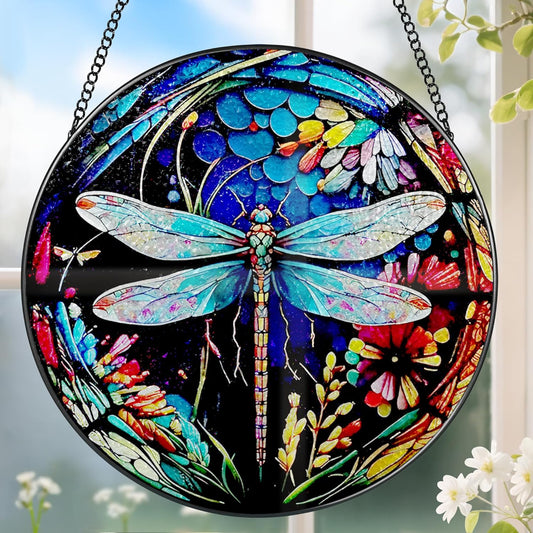 8 Inch Stained Glass Suncatcher Ornament, DOUHASU Dragonfly Sun Catchers Indoor Window, Stained