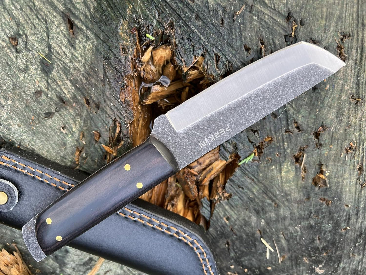 Perkin Handmade Fixed Blade Hunting Knives with Sheath-Full Tang Bushcraft Fixed-Blade Tanto Knives for Outdoor, Camping, Survival Tactical, Fighting, Hiking, Skinning, Hunter-Unisex Adults
