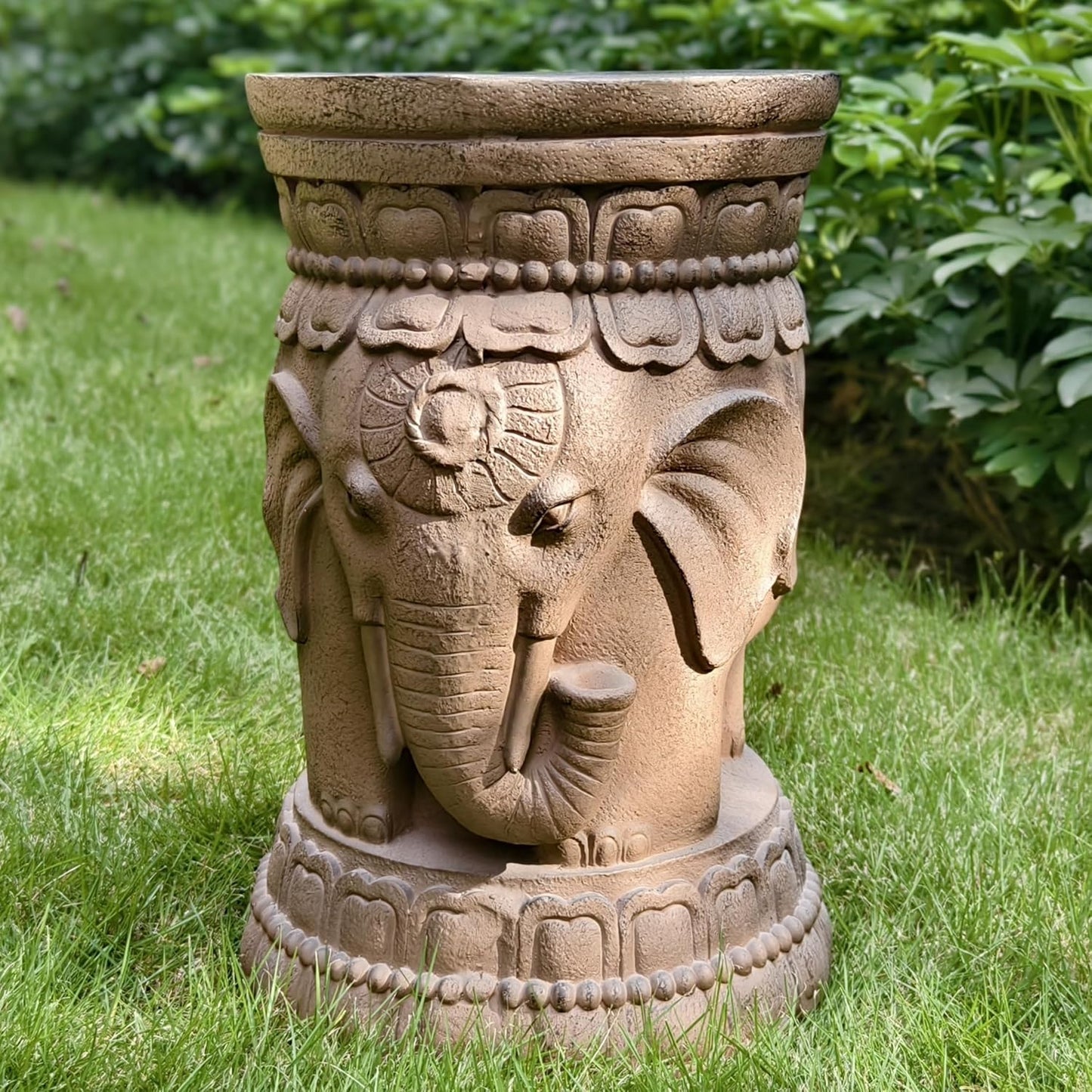 ZOEJADE Maharajah Elephant Lotus Statue Resin Stool Majestic Pedestal Sculpture Antique Buddha Collectibles Outdoor Garden Table Stand Holder for Home Courtyard Lawn Patio Decor Indoor Good Luck