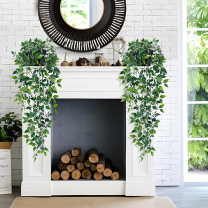 Waipfaru 2Pcs Fake Hanging Plants with Pot Deep Green Eucalyptus Leaves UV Resistant Fake Vines Ivy Artificial Plants Outdoor Faux Plants Indoor Bedroom Living Room Boho Wall Porch Shelf Decor