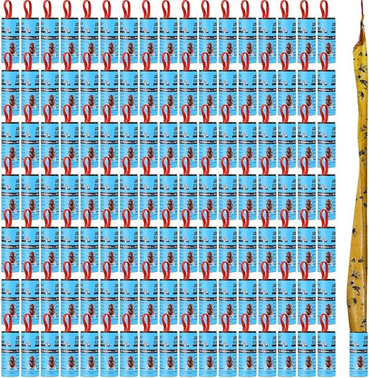 Qualirey 160 Pack Fly Strips Sticky Fly Trap Indoor Outdoor Hanging Fly Ribbon Tape Paper Flying Insect Trap Gnat Killer Traps for Fruit Flies, Bug, Insect, Pest (Blue)