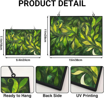 Personalized Rectangle Green Grass Stained Glass Window Hanging Sun Catcher Halloween Haning Ornament Decoration Christmas Birthday Gifts for Lover Friends Mothers Day