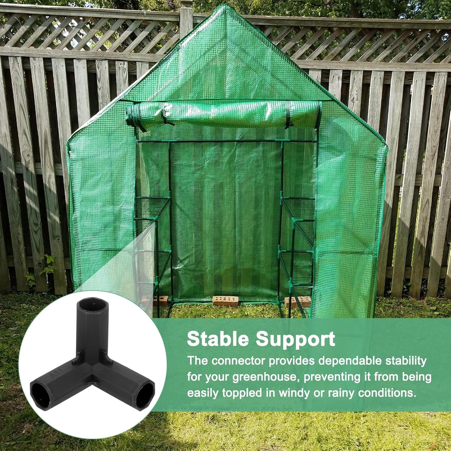12 Pcs 11mm Greenhouse Frame Building Connectors, 3 Way Right Angle Pipe Fitting for Grape Trellis/Sunscreen Shed/Gardening Plant Stakes, Greenhouse Accessories [Black]