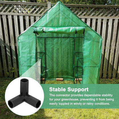 4 Pcs 11mm Greenhouse Frame Building Connectors, 3 Way Right Angle Pipe Fitting for Grape Trellis/Sunscreen Shed/Gardening Plant Stakes, Greenhouse Accessories [Black]