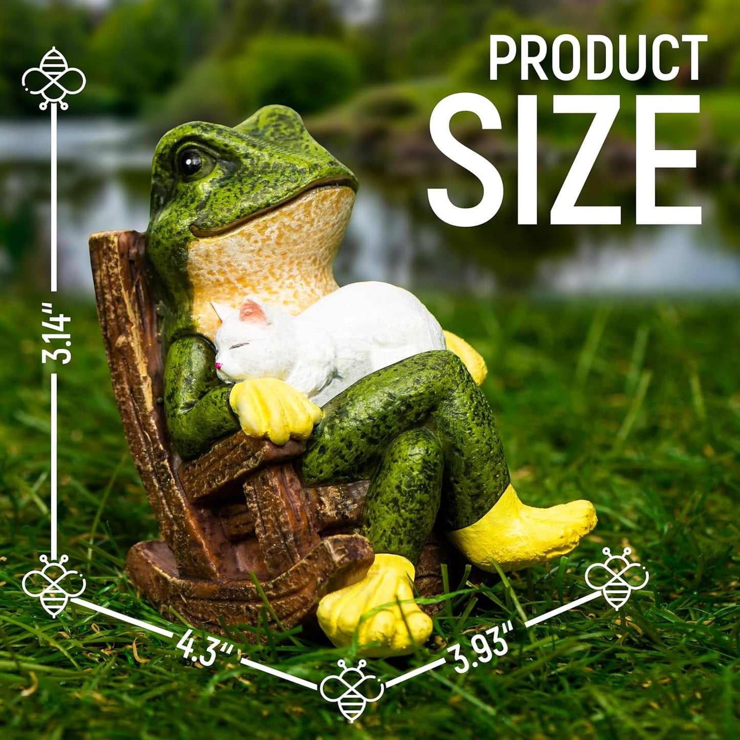 Miniature Frog Garden Statue with Cat Figurine, Frog Gifts, 3.14'' Outdoor Decorations for Yard and Garden