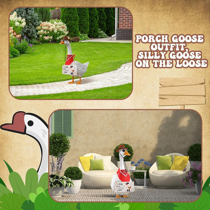 4pcs Western Cowboy Porch Goose Outfits, Silly Goose on The Loose Hangings Sign Cowboy Hat Bandana Glasses for 17 or 23 inches Statue Outdoor Patio Yard Lawn Art (Brown, Red)