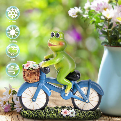 Garden Statues Outdoor Frog Decor Cute Frog Ride Bike Decorations for Outside Home Decor Frogs Figurines Gifts for Patio Yard Lawn Gardening Gift for Women (Green)