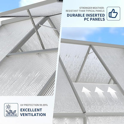 8'X14' Aluminum-Framed Polycarbonate Greenhouse, Heavy Duty Polycarbonate Greenhouse with Quick Setup Structure and Roof Vent, Large Enhanced Aluminum Greenhouses Kit for Outdoors