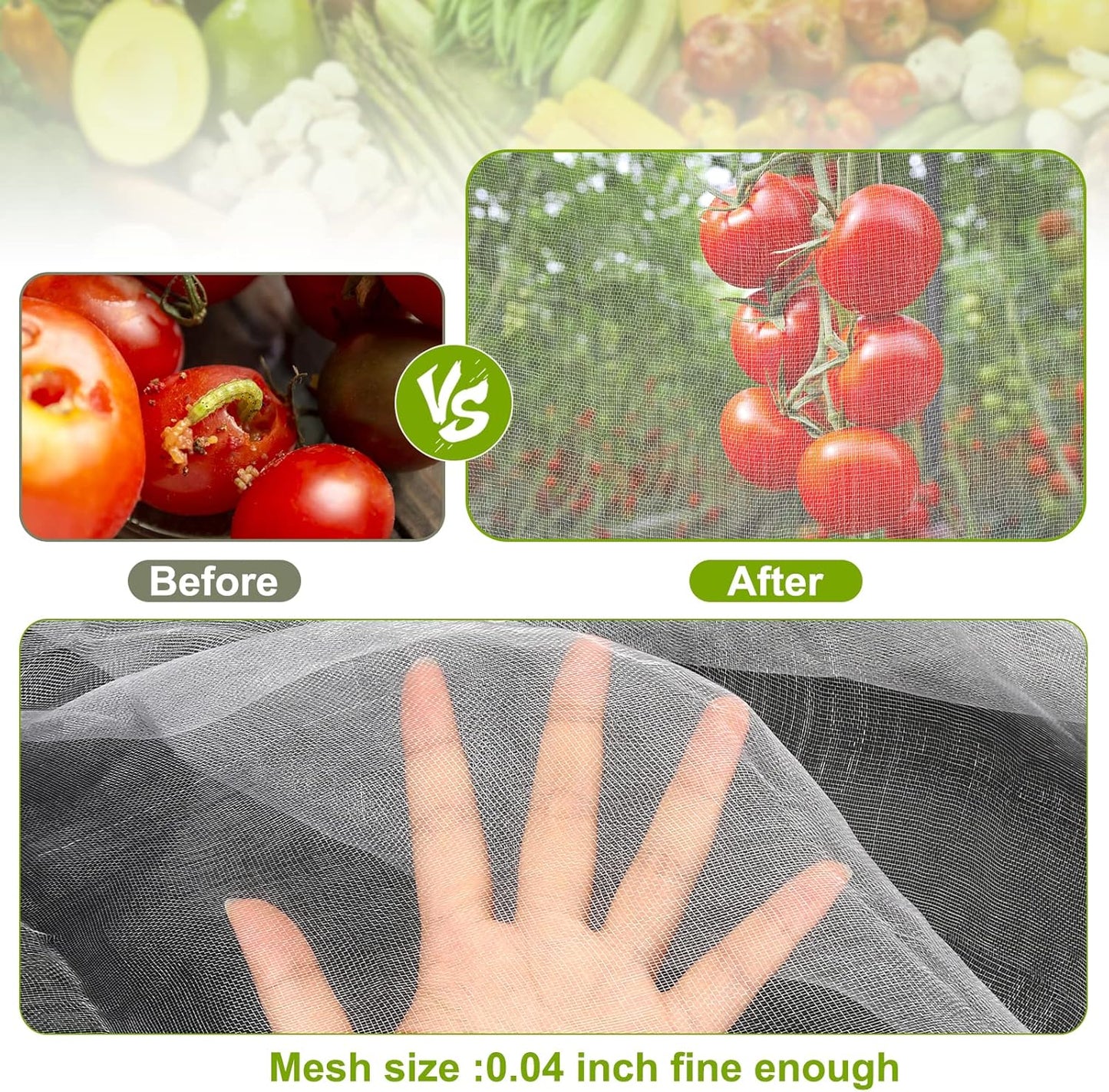 Garden Netting, 2 Pack 5x10Ft Ultra Fine Mesh Netting Pest Barrier Protection Bird Mosquito Net Plants Cover for Vegetables Fruits Flowers Crops Greenhouse Row Cover Raised Bed Patio Mesh Netting