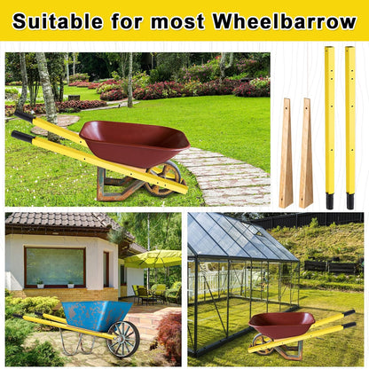 WILLBOND 1 Pair Wheelbarrow Replacement Handles Kit 60 Inches Metal Wheelbarrow Handles Yellow Heavy Duty with 2 Pcs Wedge and Pre Drilled Holes, Easy Install