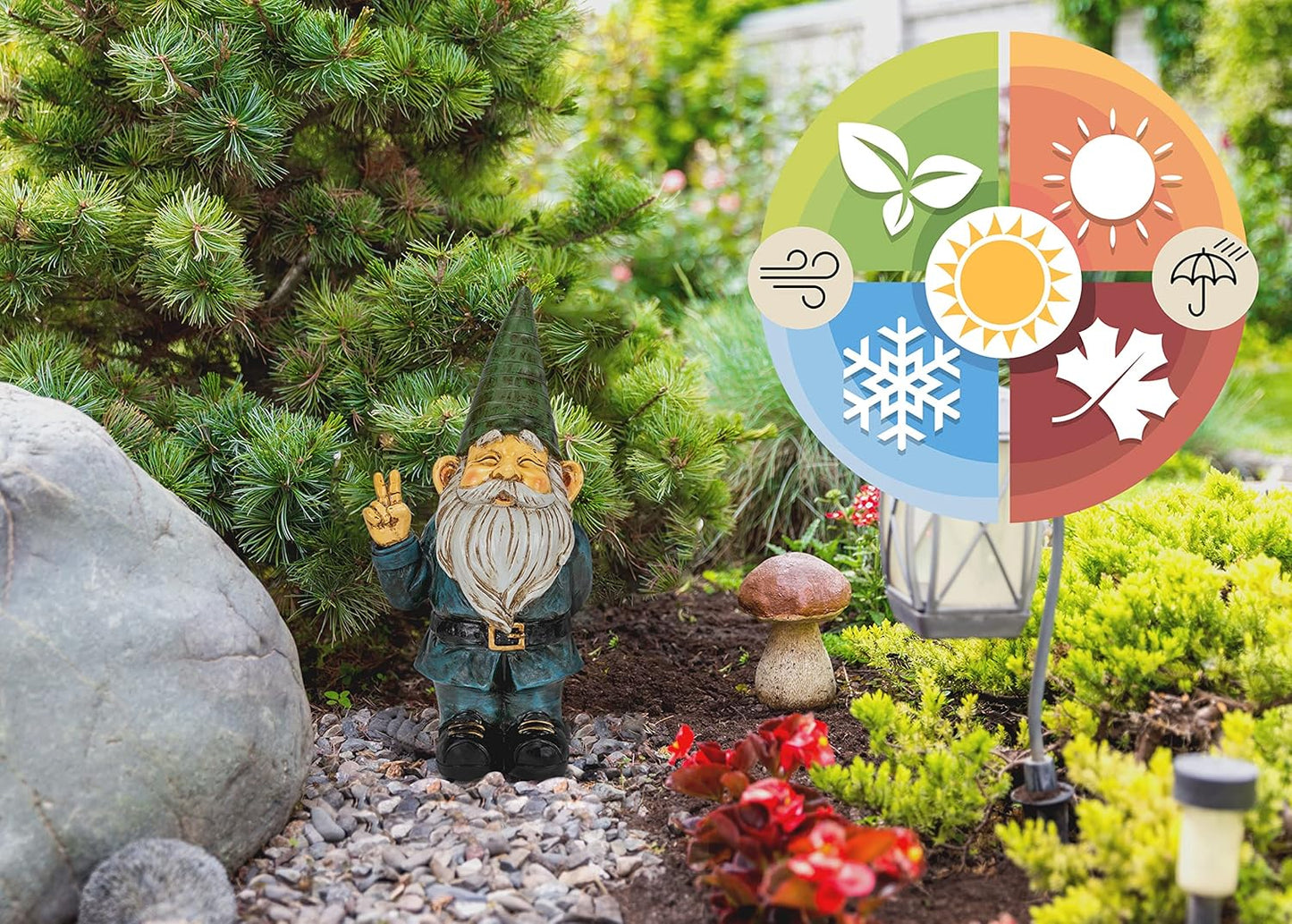 NAT & JULES Peace Gnome Colorful Finish 12 inch Resin Stone Garden Statue