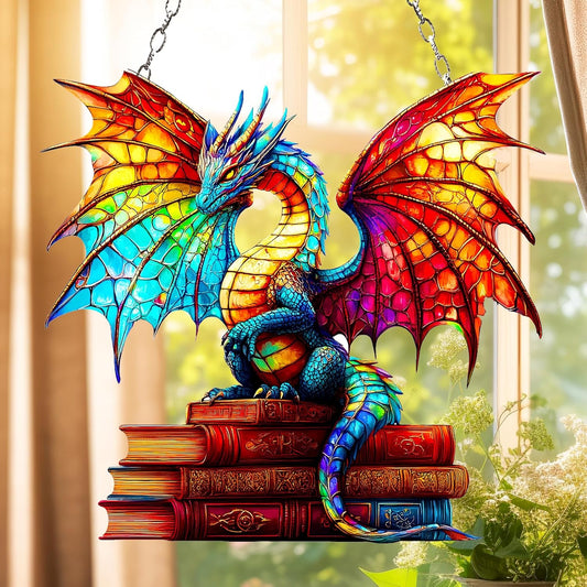 Dragon with Book Acrylic SUNCATCHER Fant Sun Catchers Indoor Windown Suncatchers for Windows