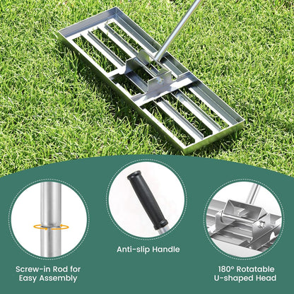 Goplus Lawn Leveling Rake, 30" x 10" Heavy Duty Level Lawn Tool w/ Ergonomic Handle for Soil, Effort-Saving Landscape Rake for Garden, Backyard, Golf Course, Farm, Pasture, Silver