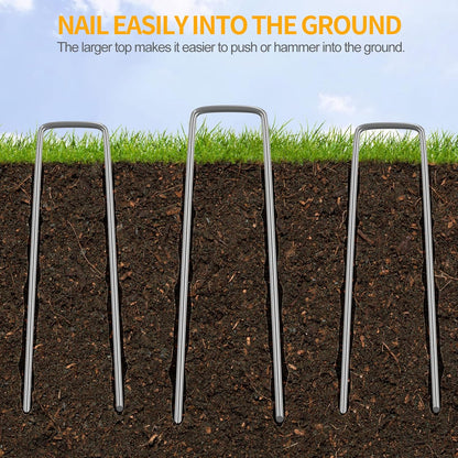 WAENLIR 6 inch 20 Pack Landscape Staples Galvanized Garden Stakes, Heavy Duty Ground Stakes Sod Pins for Securing Weed Fabric Barrier,Plant Cover, Artificial Turf,Dog Fence