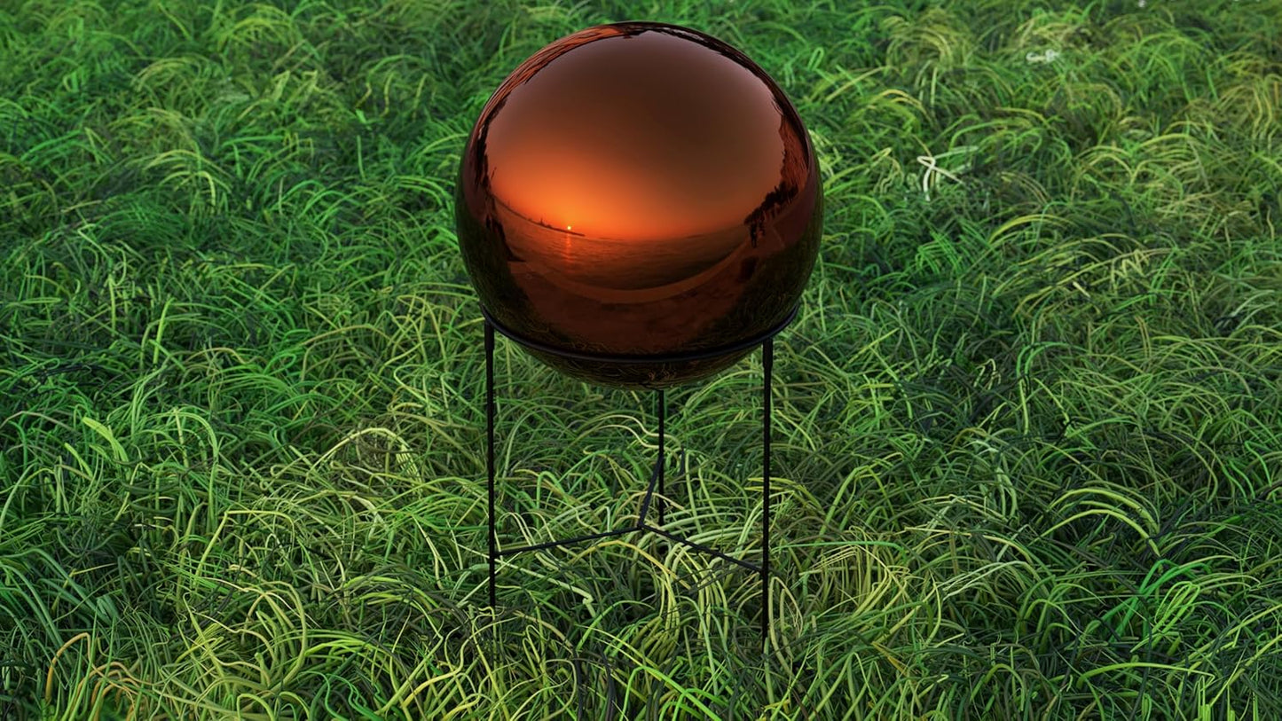 Lulu Decor, Dark Copper Stainless Steel Gazing Mirror Ball Size 14 with Stand
