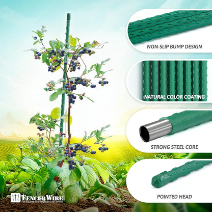 Fencer Wire 25 Pack of 4ft / 48 Inch Durable Metal Plant Supports Garden Stakes, Plant Stakes, Garden Poles for Outdoor & Indoor, Plant Support and Sticks for Tomato, Potted Plants, Beans, Cucumbers