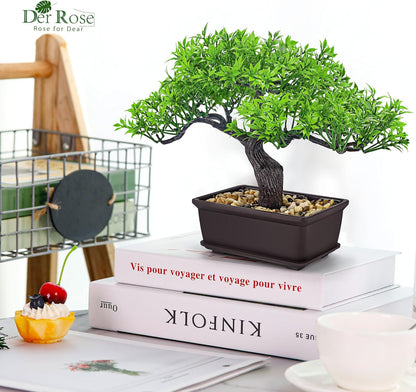 Der Rose 8'' Artificial Bonsai Tree Small Fake Potted Plants for Zen Japanese Home Office Desk Bathroom Shelf Decor