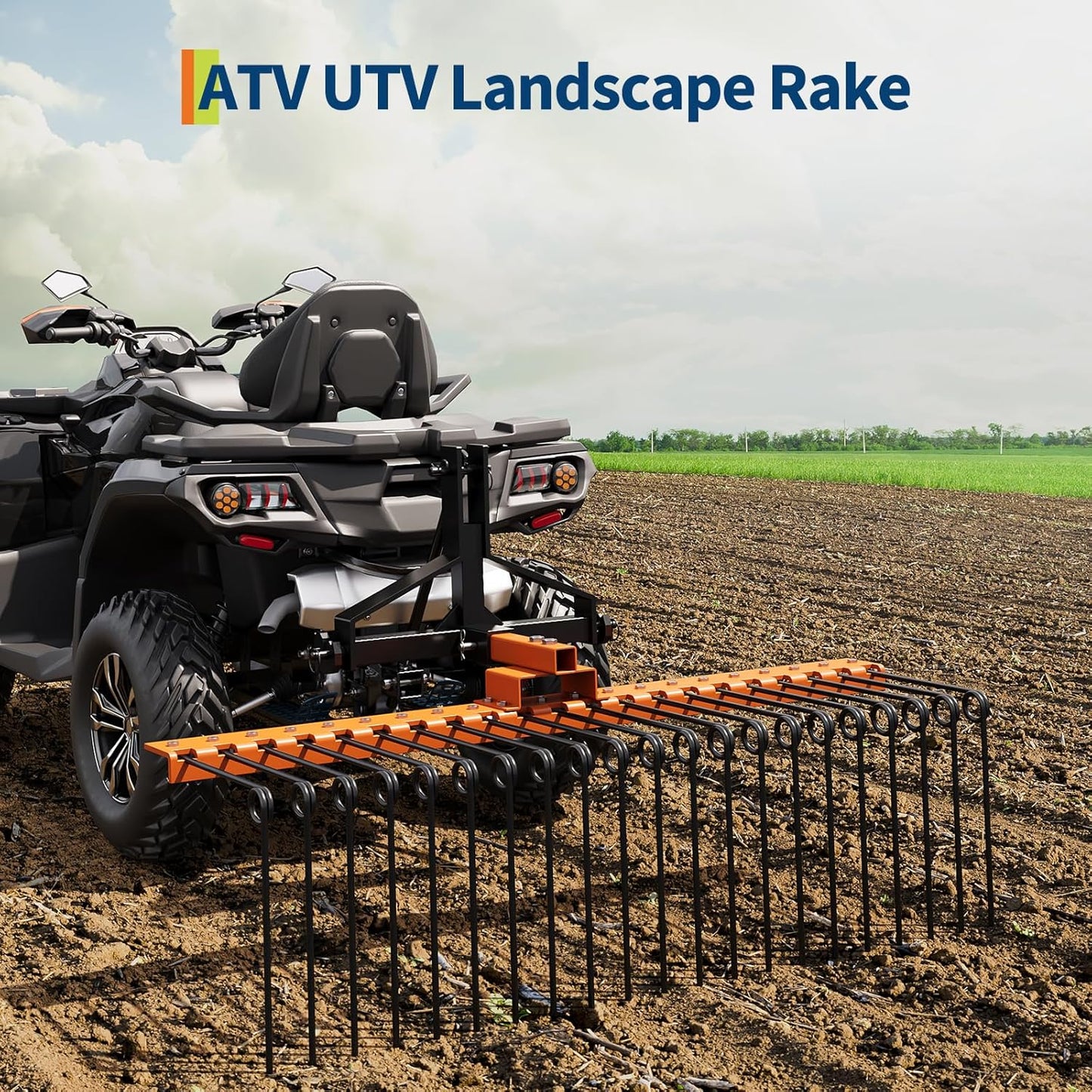 Tow Behind Landscape Rake, 60" Tow Dethatcher with 21 Steel Coil Tines, Lawn Dethatcher Rake Attaches to 48" or 60" Toolbars and 3-Point Suspension Systems, for Leaves, Pine Needles, and Grass, Orange
