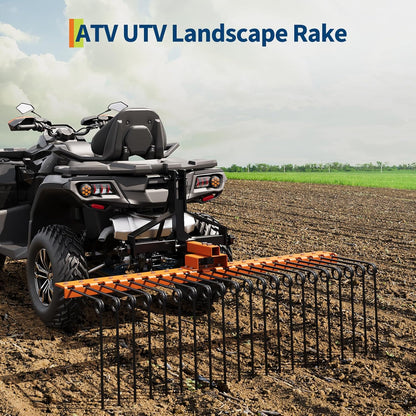 Tow Behind Landscape Rake, 60" Tow Dethatcher with 21 Steel Coil Tines, Lawn Dethatcher Rake Attaches to 48" or 60" Toolbars and 3-Point Suspension Systems, for Leaves, Pine Needles, and Grass, Orange