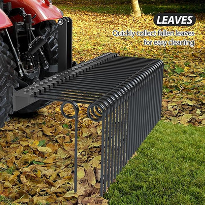 72 Inch 3 Point Tractor Rake, Pine Straw Needle Rake, Durable Powder Coated Steel Spring Landscape Rakes Fit for Cat0,Cat1,Black