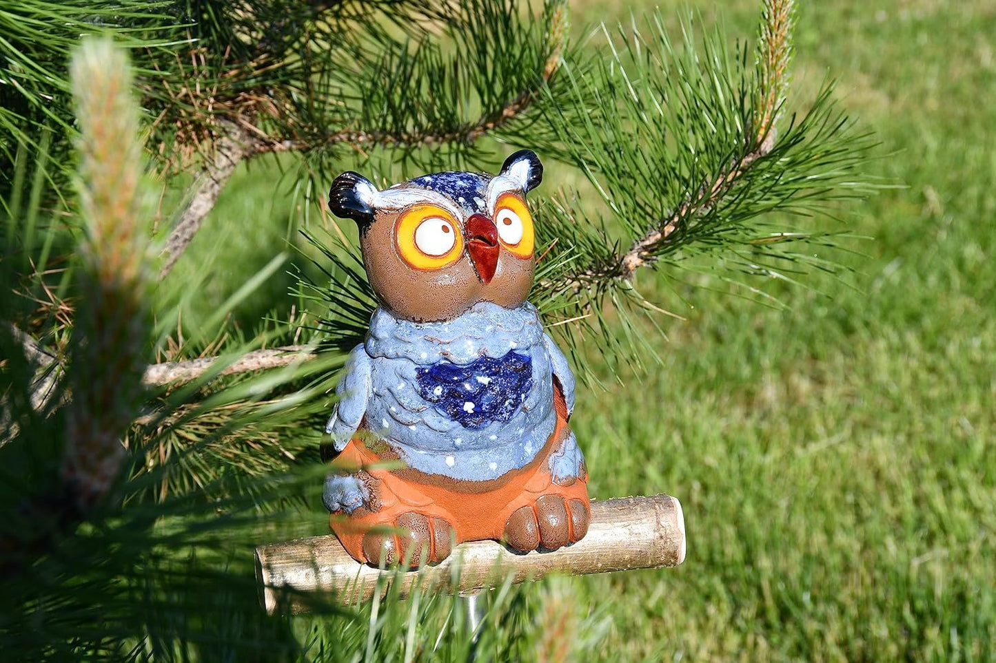 Ceramic Garden Decor - Owl Lawn stake - Outdoor statue - Perfect, unique gifts for gardeners woman, men, yard gifts - Handmade, Frostproof