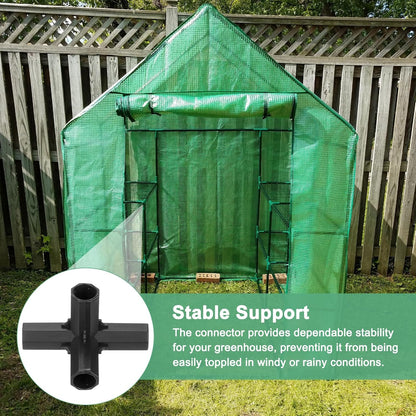 12 Pcs 11mm Greenhouse Frame Building Connectors, 4 Way Right Angle Pipe Fitting for Grape Trellis/Sunscreen Shed/Gardening Plant Stakes, Greenhouse Accessories [Black]