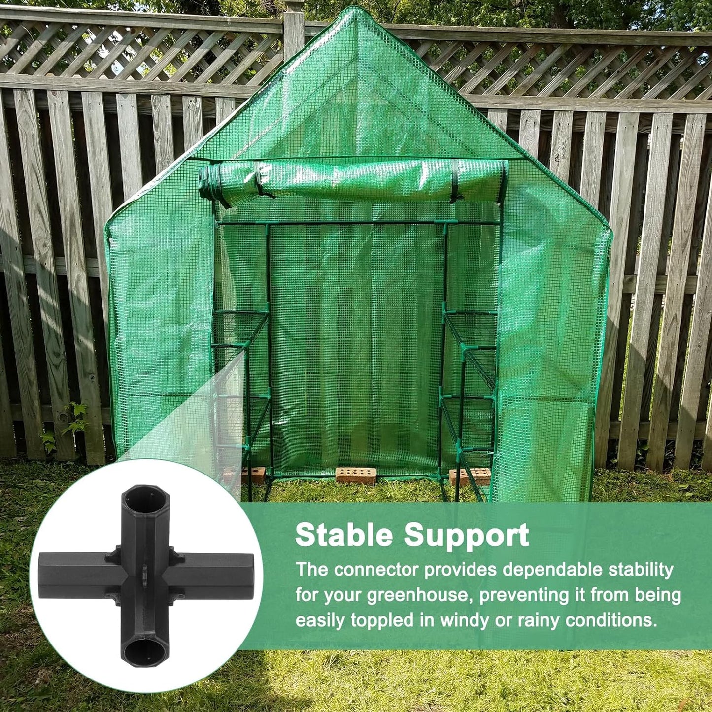 4 Pcs 11mm Greenhouse Frame Building Connectors, 4 Way Right Angle Pipe Fitting for Grape Trellis/Sunscreen Shed/Gardening Plant Stakes, Greenhouse Accessories [Black]
