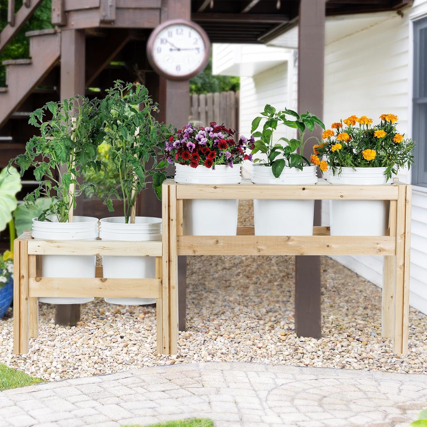 Greenes Fence Two-Tiers Five Bucket Elevated Cedar Wood Garden Frame, 69 in. x 16 in. x 30 in. - Made in USA with North American Cedar