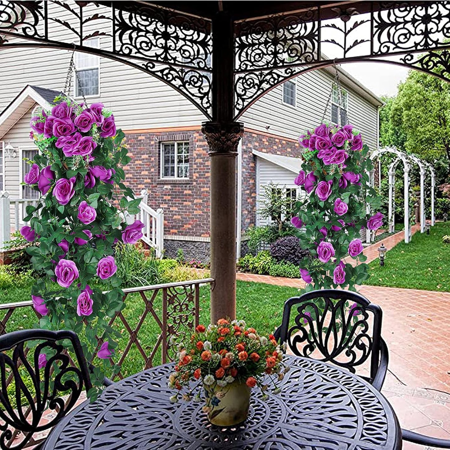 RECUTMS 2Pieces 3.3Ft Fake Hanging Flowers Artificial Rose Plants Wall Décor Wedding Home Garden Decoration (Purple)
