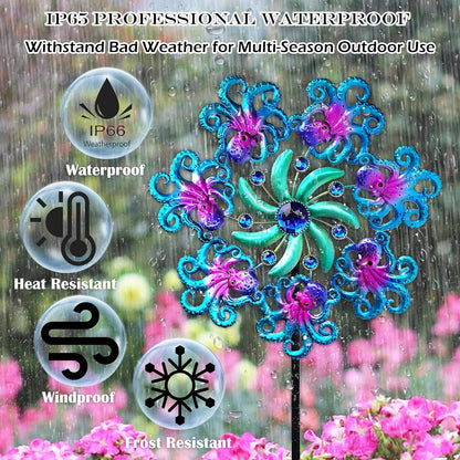 48" Octopus Wind Spinners for Yard and Garden,Ocean Theme Outdoor Decor with Metal Stake Yard Spinners,Wind Sculpture Decorations for Patio,Lawn & Garden