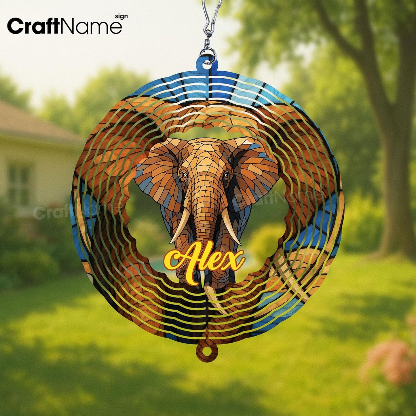 Personalized Elephant Wind Spinner 3D Stainless Steel, Elephant Garden Spinner Hanging Outdoor Decor, Wind Spinners Outdoor, Custom Gift for Grandmother, Mom, Wife