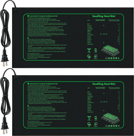 Seedling Heat Mat for Seed Starting,10" x 20.75" Waterproof Heating Pad for Indoor Plants Germination (Black 2 Pack)