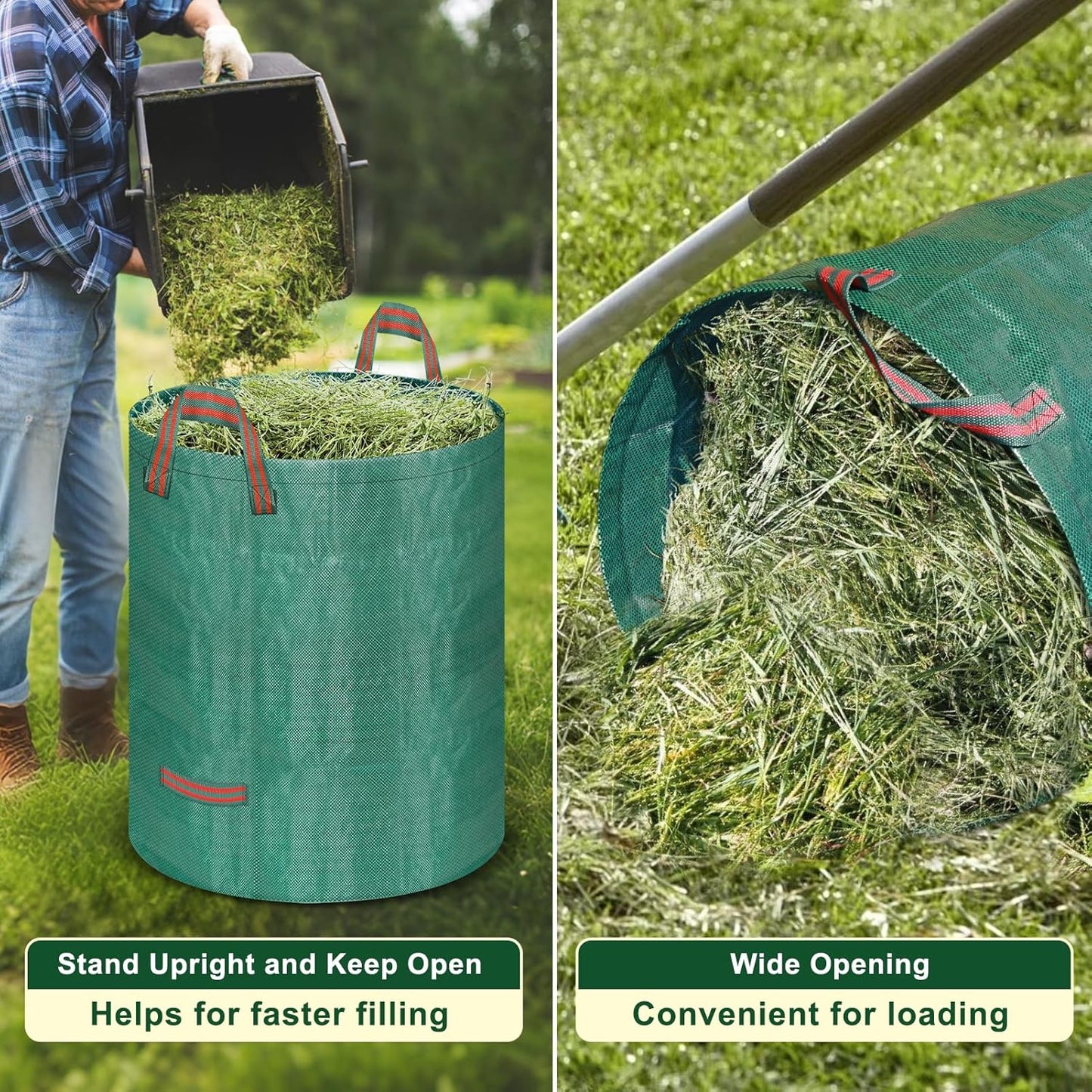 Remiawy Reusable Yard Waste Bags, 4 Packs 32 Gallons Lawn and Leaf Garden Bags Heavy Duty with 4 Handles, Collapsible Yard Waste Containers Camping Yard Recycling Bin for Debris Leaves Grass Clippings