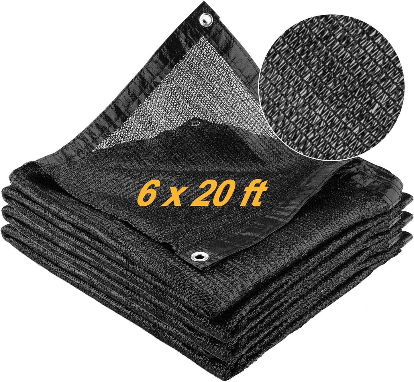 SPORTYOUTH 70% Shade Cloth for Patio, 6x20 ft Mesh Tarp with Grommets, UV Resistant Black Sunblock Sun Shade Netting Cover for Garden, Greenhouse, Chicken Coop, Pergola, RV, Canopy, Barn Kennel