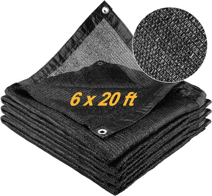 SPORTYOUTH 70% Shade Cloth for Patio, 6x20 ft Mesh Tarp with Grommets, UV Resistant Black Sunblock Sun Shade Netting Cover for Garden, Greenhouse, Chicken Coop, Pergola, RV, Canopy, Barn Kennel