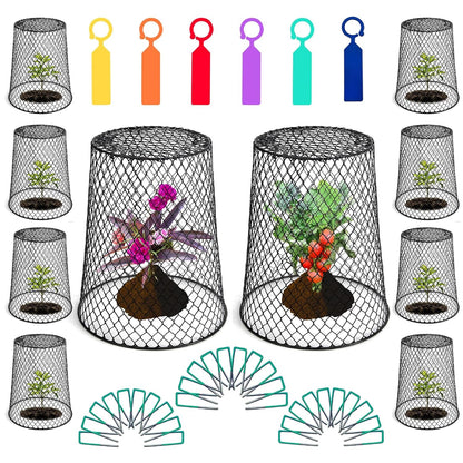 Feel Natural 10Pcs"9.25x9.45"Chicken Wire Cloches Plant Cover,Plant Cage,Plant Protectors from Animals,Plant Covers from Animals,with 30Pcs Landscape Staples&20Pcs Garden Plant Label.