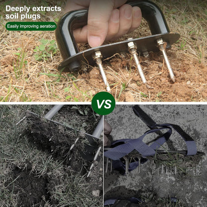 Hand Tiller Garden Tool Lawn Aerator Spike Manual Tool Portable Handheld Aerator Lawn Tool with 7-Iron Spikes, Pre-Aessmbled Small Grass Aerator Tool, Cultivator Tiller Soil Lossener